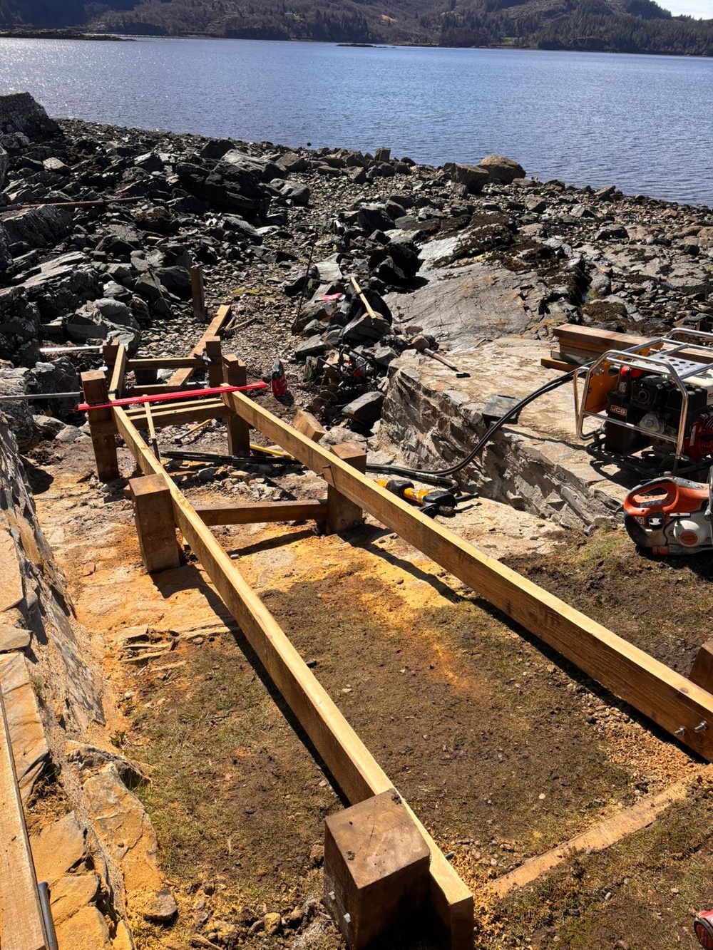 Custom-built launch rails for coastal boat recovery and launching